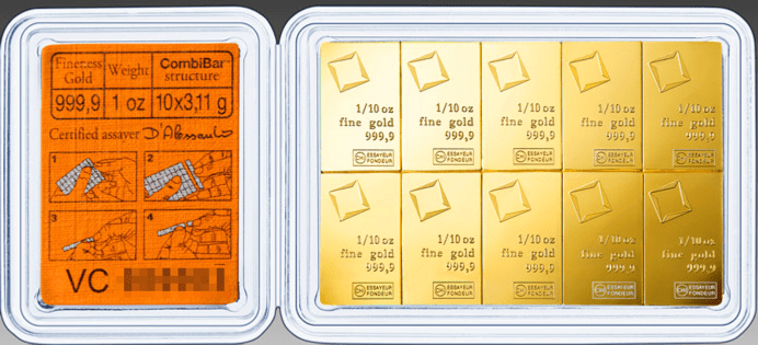 Plaquette Or 10 x 1/10 d'once_verso