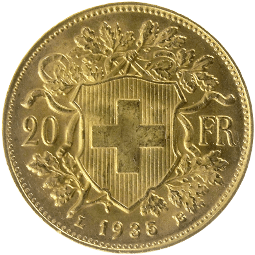 20 Francs Croix Suisse_verso